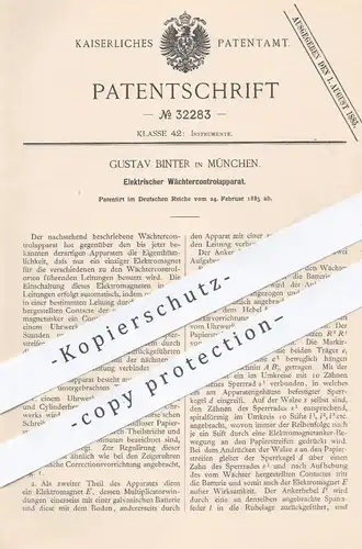 original Patent - Gustav Binter , München  1885 , Elektrischer Wächterkontrollapparat | Wächter , Magnet , Elektromagnet