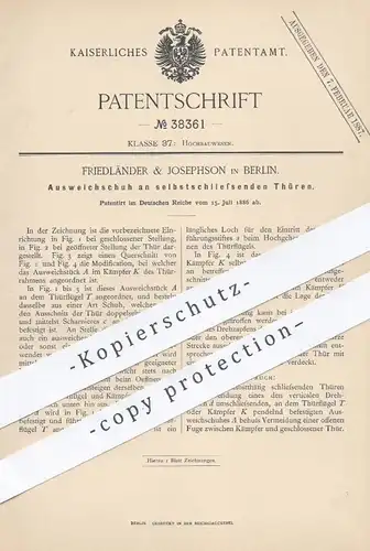 original Patent - Friedländer & Josephson , Berlin , 1886 , Ausweichschuh an selbstschließenden Türen | Tür , Fenster !!