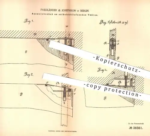 original Patent - Friedländer & Josephson , Berlin , 1886 , Ausweichschuh an selbstschließenden Türen | Tür , Fenster !!
