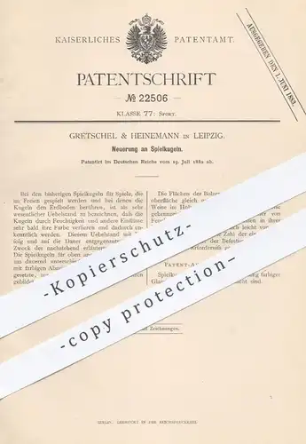original Patent - Gretschel & Heinemann , Leipzig , 1882 , Spielkugeln | Kugel , Kugeln , Kegeln , Bowling , Sport !!!