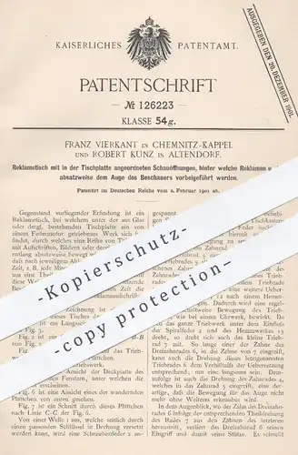 original Patent - Franz Vierkant , Chemnitz / R. Kunz , Altendorf , 1901 , Bewegte Reklame auf Reklameschild | Werbung