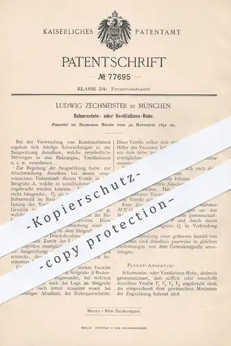 original Patent - Ludwig Zechmeister , München , 1892 , Rohr für Schornstein o. Ventilation | Ofen , Ofenrohr , Öfen !!