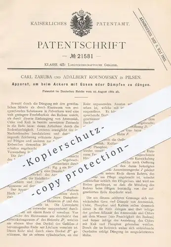 original Patent - Carl Zaruba u. Adalbert Kounowsky , Pilsen , 1882 , Düngen mit Gasen oder Dampf | Dünger , Gärtner !