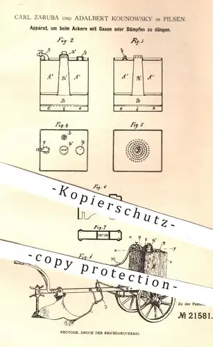 original Patent - Carl Zaruba u. Adalbert Kounowsky , Pilsen , 1882 , Düngen mit Gasen oder Dampf | Dünger , Gärtner !