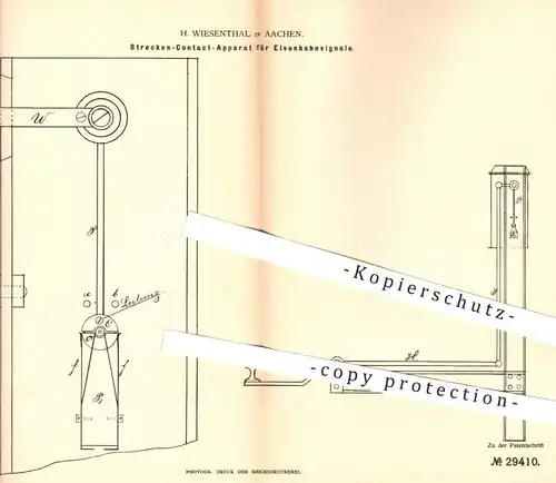 original Patent - H. Wiesenthal in Aachen , 1884 , Elektrischer Kontakt für Eisenbahnsignale | Eisenbahnen , Signal !!!