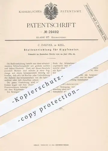 original Patent - C. Daevel , Kiel , 1884 , Verstellen der Kippfenster | Fenster , Fensterbauer , Fensterbau , Scharnier