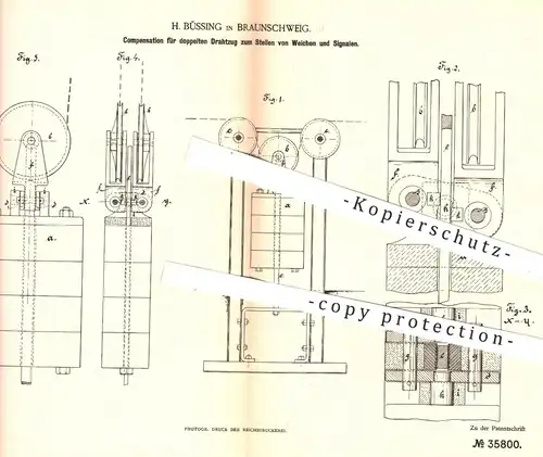 original Patent - H. Büssing , Braunschweig , 1885 , Stellen von Weichen u. Signalen | Eisenbahnen , Eisenbahn , Signale