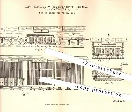 original Patent - Calvin Russel , Patrick Henry Gragin , Penn Yan , New York , USA , 1886 , Knotenfänger für Papier !!