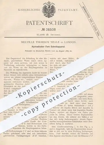 original Patent - Melville Thomson Neale in London , 1883 , Hydraulischer Fernschreiber | Morsen , Schreiben , Druckerei