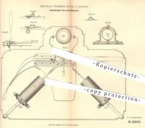 original Patent - Melville Thomson Neale in London , 1883 , Hydraulischer Fernschreiber | Morsen , Schreiben , Druckerei