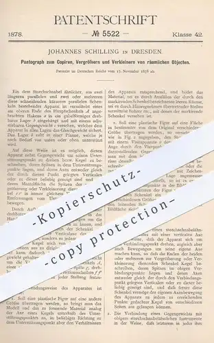original Patent - Johannes Schilling , Dresden , 1878 , Pantograph zum Kopieren , Vergrößern u. Verkleinern von Objekten