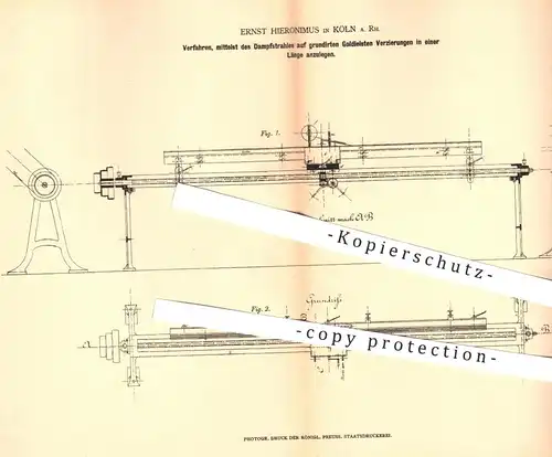 original Patent - Ernst Hieronimus , Köln / Rhein , 1878 , Verzieren von Goldleisten mittels Dampf | Gold , Grundierung