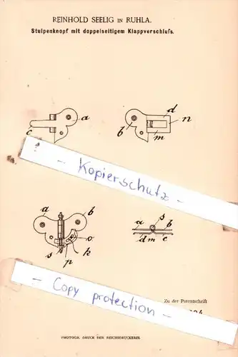 Original Patent  - Reinhold Seelig in Ruhla , 1890 , Kurzwaaren !!!