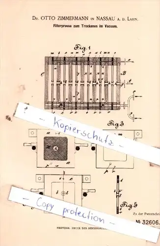 Original Patent  - Dr. Otto Zimmermann in Nassau a. d. Lahn , 1884 , Trockenvorrichtungen !!!