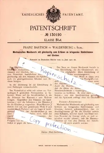 Original Patent  - Franz Bartsch in Waldenburg i. Schl. , 1901 , Mechnisches Musikwerk !!!