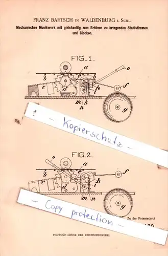 Original Patent  - Franz Bartsch in Waldenburg i. Schl. , 1901 , Mechnisches Musikwerk !!!