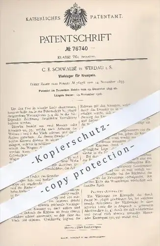 original Patent - C. E. Schwalbe , Werdau , 1893 , Vliesleger für Krempeln | Spinnrad , Spinnerei , Walzen !!!