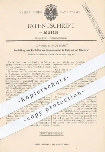 original Patent - J. Zohsel , Stuttgart , 1883 , Halten von Schmuck im Etui & auf Ständern | Papier , Schachtel , Karton