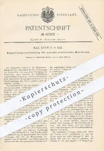 original Patent - Max Dolega , Kiel , 1888 , Regulierung für dynamo - elektr. Maschinen | Regulator Gleichstrom , Strom