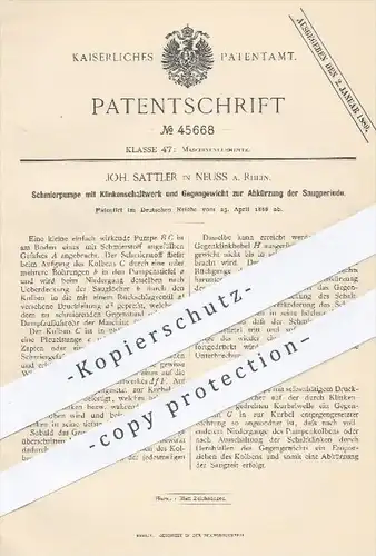 original Patent - Joh. Sattler , Neuss / Rhein , 1888 , Schmierpumpe mit Klinkenschaltwerk | Pumpe , Pumpen , Schaltwerk