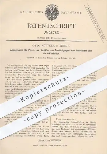 original Patent - Otto Küttner , Berlin , 1883 , Anbindehaken für Pferde | Pferdegeschirr , Halfterketten , Pferd , Tier