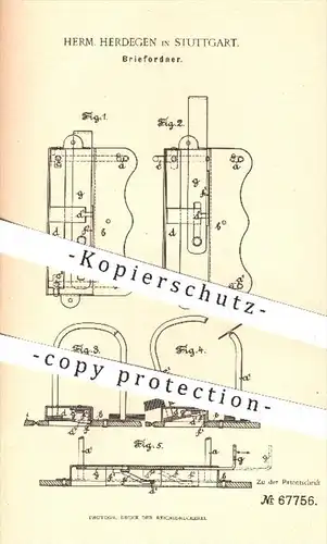 original Patent - Herm. Herdegen , Stuttgart , 1892 , Briefordner | Brief , Briefe , Ordner , Papier , Buchbinder , Buch
