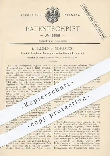 original Patent - L. Häberlin , Osnabrück 1888 , Elektrischer Nummerscheiben - Apparat | Signal , Magnet , Elektromagnet