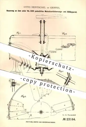 original Patent - Otto Henschel , Grimma , 1883 , Apparat zur Zerkleinerung u. Kühlung von Maische | Bier