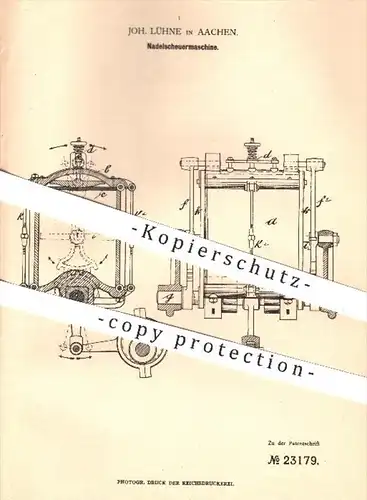 original Patent - Joh. Lühne in Aachen , 1882 , Nadelscheuermaschinen | Nadel , Nadeln , Metall , Metallbearbeitung !!!