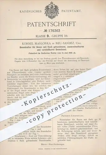 original Patent - Kornel Maslonka in Neu-Sandez , Ungarn , 1905 , Besenhalter für Besen , Borsten , Bürsten , Ginster !!