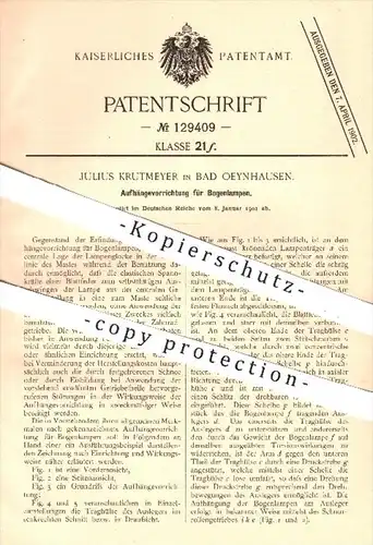 original Patent - Julius Krutmeyer in Bad Oeynhausen , 1901 , Aufhängung für Bogenlampen , Lampen , Beleuchtung , Licht