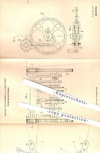 original Patent - Johann Hufschmidt in Saarbrücken , 1895 , Tretwerk mit zwei Trethebeln , Hebezeuge , Kraftmaschinen