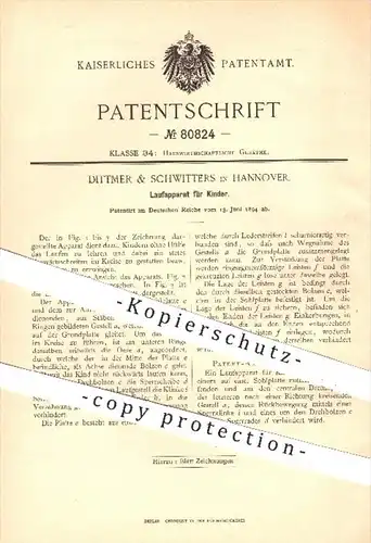 original Patent - Dittmer & Schwitters in Hannover , 1894 , Laufapparat für Kinder , Laufgitter , Kind , Möbel !!!