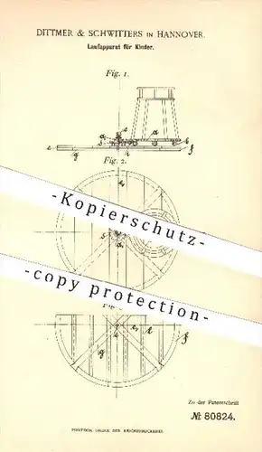 original Patent - Dittmer & Schwitters in Hannover , 1894 , Laufapparat für Kinder , Laufgitter , Kind , Möbel !!!