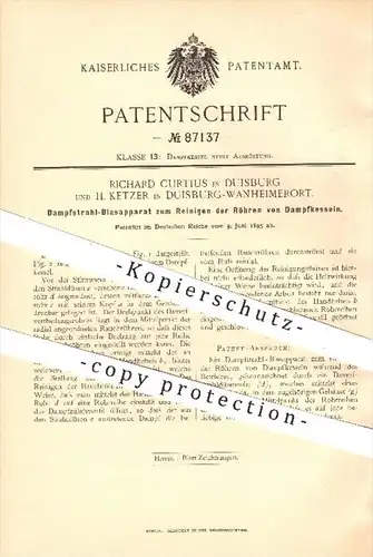 original Patent - R. Curtius , H. Ketzer , Duisburg / Wanheimerort , 1895 , Dampfstrahler für Röhren der Dampfkessel !!!