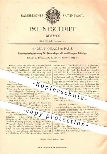 original Patent - Raoul Harilaos in Paris , 1895 , Bilderwechselvorrichtung für Stereoskope , Stereoskop , Instrumente !