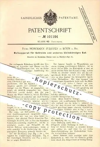 original Patent - Hohmann - Pfeiffer , Köln / Rhein  1897 , Messapparat für Getreide u. Korn , Körner , Messen , Uhrwerk