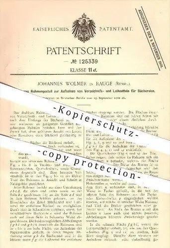 original Patent - J. Wolmer , Rauge , Russland , 1900 , Gestell zur Aufnahme von Karten in der Bücherei , Bibliothek
