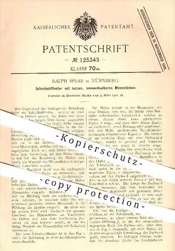 original Patent - R. Spear , Nürnberg , 1901 , Schreibstifthalter mit auswechselbaren Minen , Stift  Stifte , Schreiben