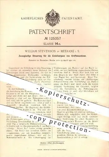 original Patent - William Stevenson in Meerane , 1901 , Steuerung für die Einlassorgane von Kraftmaschinen , Motor !!!