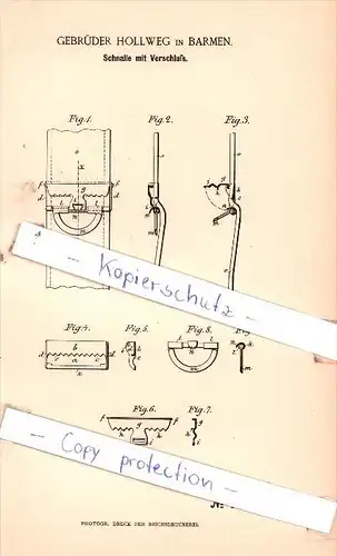 Original Patent  - Gebrüder Hollweg in Barmen , 1889 , Schnalle mit Verschluß !!!