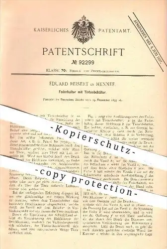 original Patent - E. Reisert , Hennef , 1895 , Federhalter mit Tintenbehälter , Tinte , Feder , Schreibfeder , Schreiben