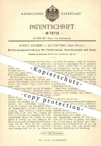 original Patent - R. Angerer , Alt - Ötting , 1893 , Befestigung für Fußbremsen, Schlittschuhe , Bremsen , Bergsteiger