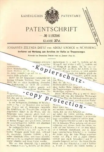 original Patent - J. Zeltner - Dietz / Adolf Kroeck , Nürnberg , 1899 , Anreißen der Stufen an Treppen - Wangen , Holz