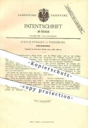 original Patent - Justus Stolley , Flensburg  1889 , Kofferdam - Klammer , Zahnarzt , Zahn , Zähne , Plombe , Plombieren