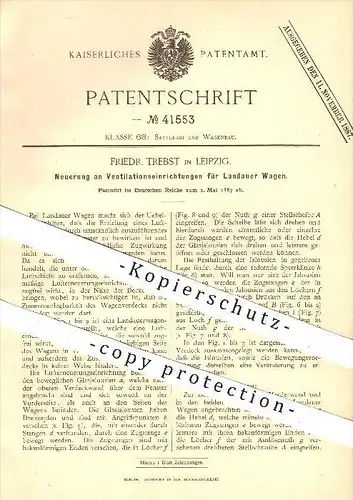 original Patent - F. Trebst , Leipzig , 1887 , Ventilation an Landauer Wagen , Wagenbau , Gebläse , Lüftung , Luft !!!