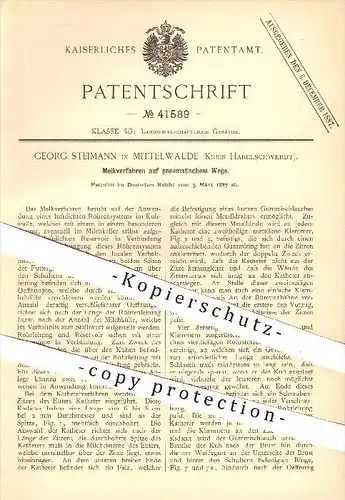 original Patent - G. Steimann , Mittelwalde , Habelschwerdt , 1887 , Melkverfahren auf pneumatischem Weg , Melken , Tier