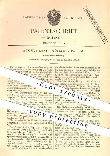 original Patent - A. E. Müller , Passau , 1886 , Chronometer - Hemmung , Uhr , Uhren , Uhrwerk , Uhrmacher , Zeit !!