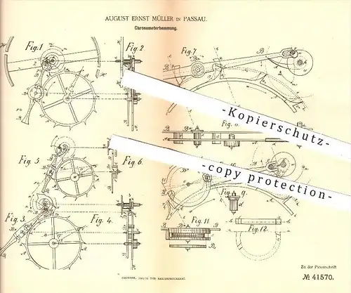 original Patent - A. E. Müller , Passau , 1886 , Chronometer - Hemmung , Uhr , Uhren , Uhrwerk , Uhrmacher , Zeit !!