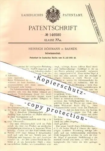 original Patent - Heinrich Höhmann in Barmen , 1902 , Schwimmschuh , Schwimmen , Schuh , Schuhe , Baden , Wasser